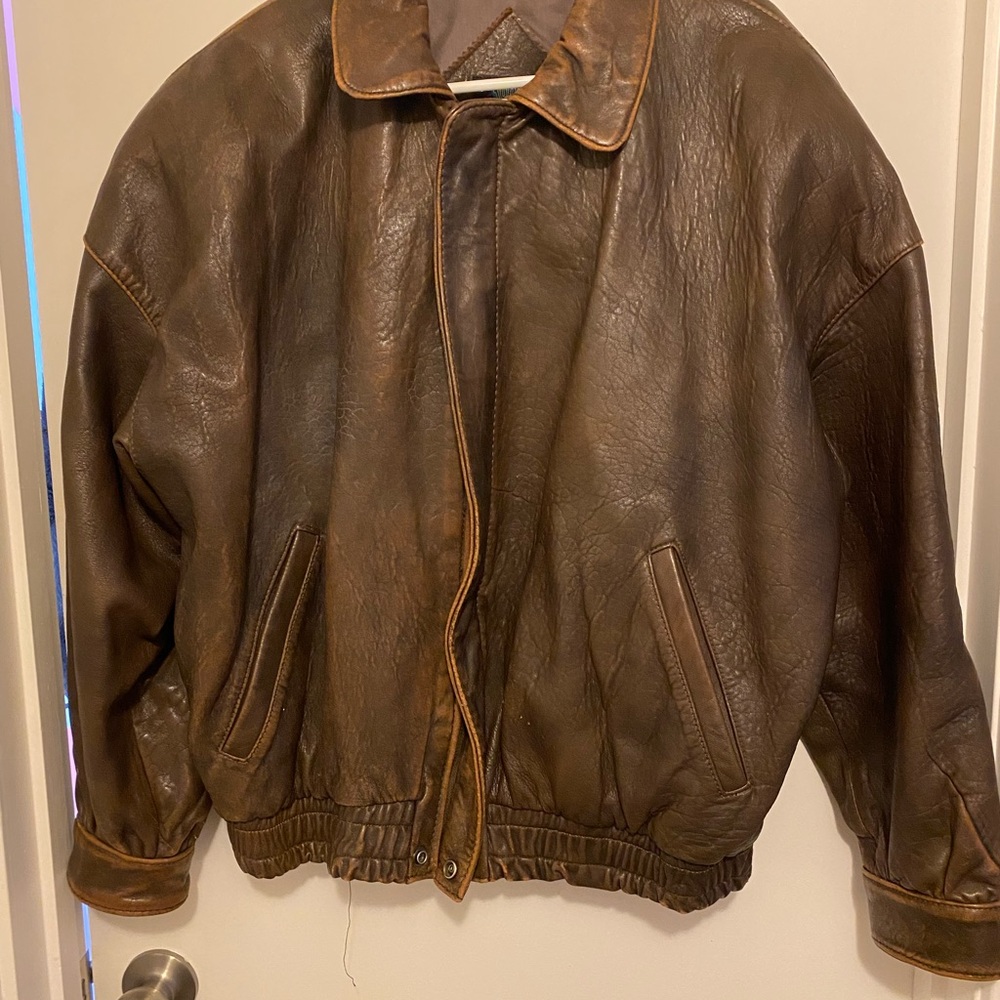 Classic Brown Leather Bomber Jacket